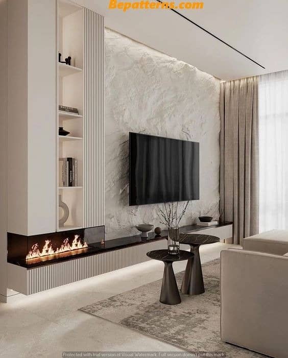 Media Wall / media wall with fire place / PVC Cabinets / home decor 3