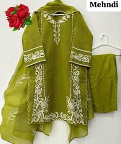 Elegant green embroided suit for women