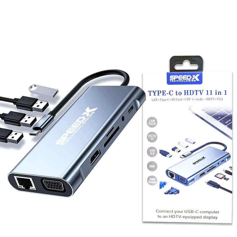 SPEED-X 11 IN 1 MULTI-PORT TYPE C 4K HDMI USB 3.0 CONVERTER 0