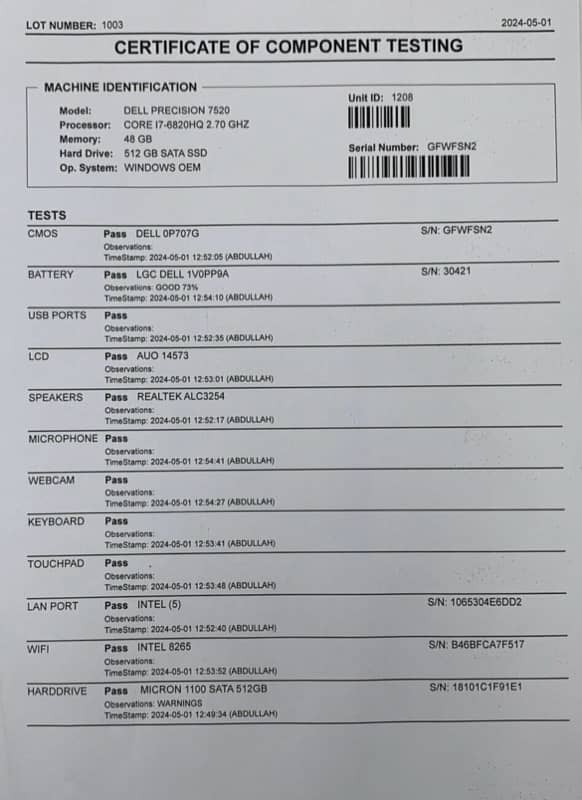 Dell Precision 7520 Workstation Core i7 - 7820HQ (4 Cores, 8 Threads) 3