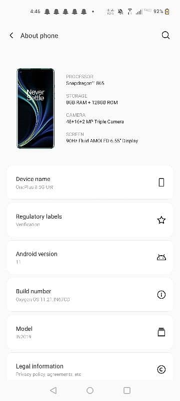 oneplus 8 5G UW approved single sim 6