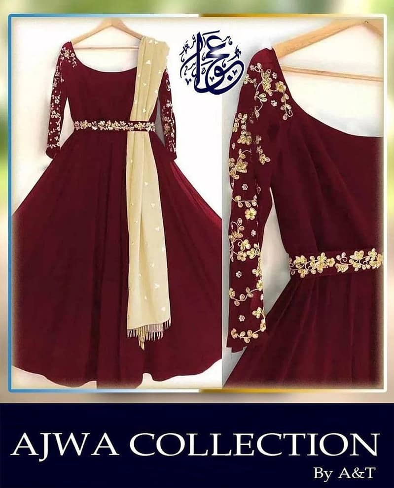 long frocks / maxi / Embroidery Maxi With Pearls Attached Dupatta 1