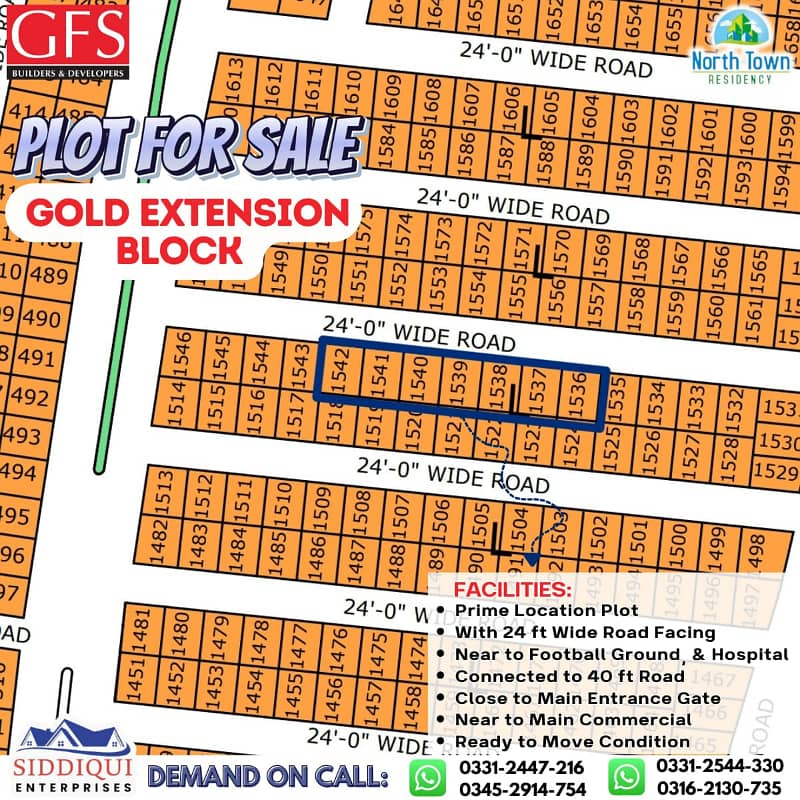 PLOT SALE IN NORTH TOWN RESIDENCY PHASE 1 GOLD BLOCK 1