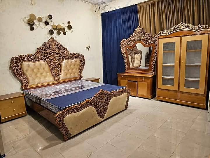 Double bed/chiniot king size bed/dressing table/bed set/wooden bed/bed 3