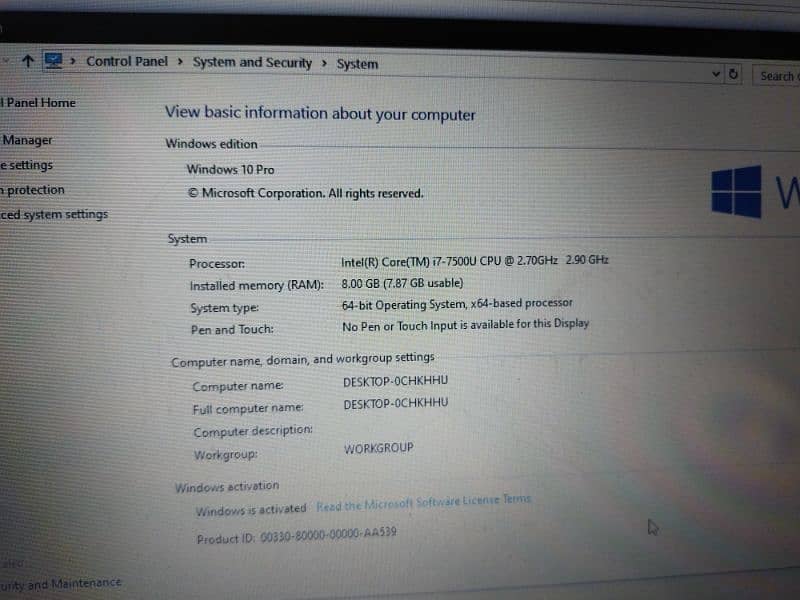 DELL i7 7500u, 8GB RAM, 500GB Hard Drive 3