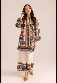 2pcs stylish women's stitched printed shirt and trouser