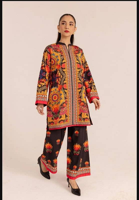 2pcs stylish women's stitched printed shirt and trouser 1