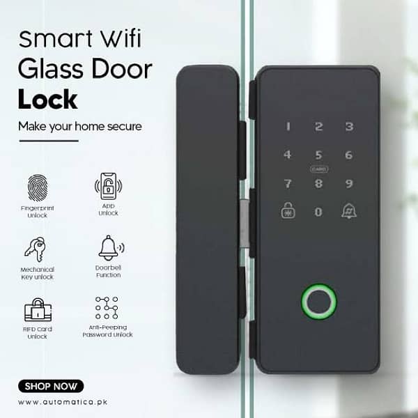 Biometric Face Smart Tuya Handle door lock glass To glass wifi 3