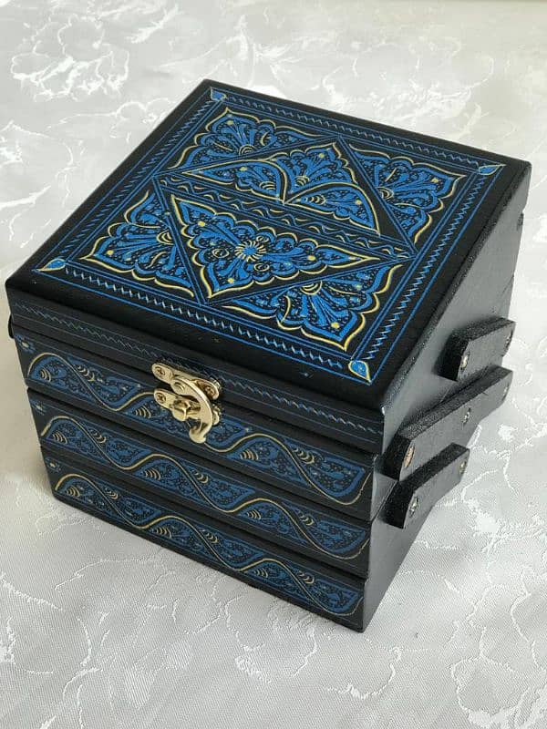 wooden hand painted three steps jewellery box/multi-purpose box 1