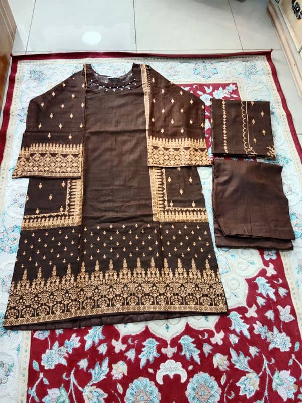 Stitched Dhanak 3 pcs suit 0