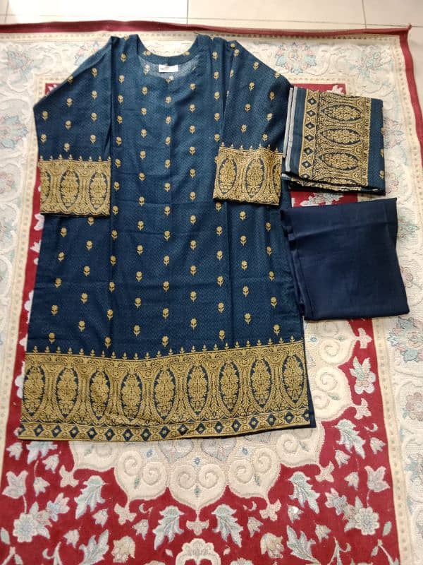 Stitched Dhanak 3 pcs suit 2