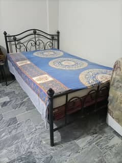 Two Black Color Single Iron Beds with Mattresses