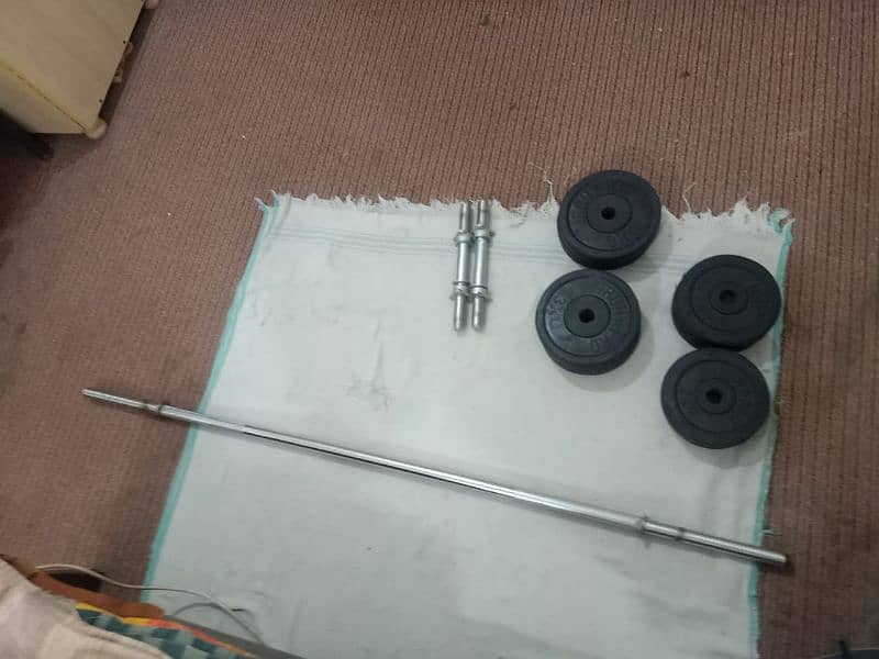 Gym machine, 2 Dumbbell, 20kg rubber weight, 1 barbell 2