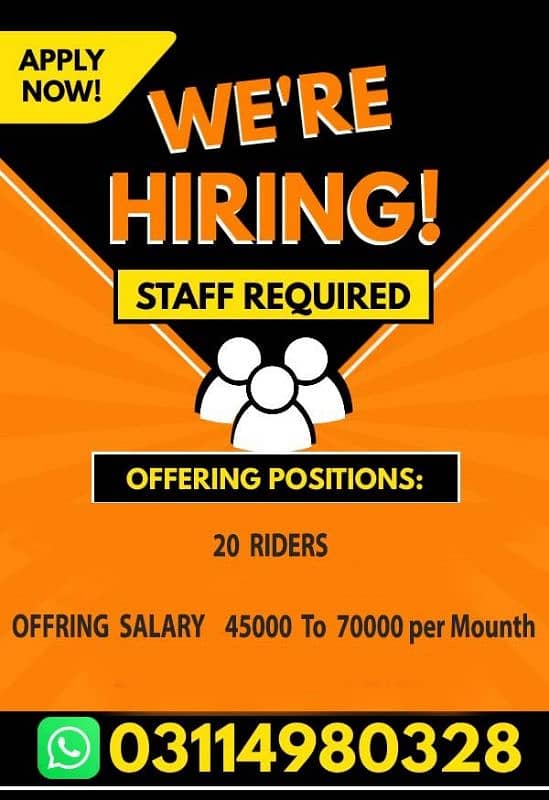 Need Riders handsome salary 45k to70k 0