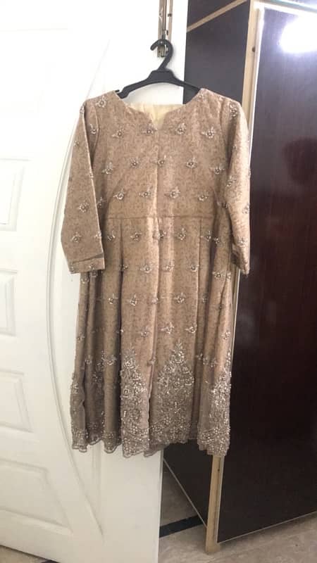 fancy golden stitched three piece frock 0