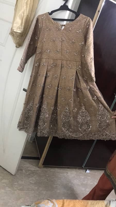 fancy golden stitched three piece frock 2