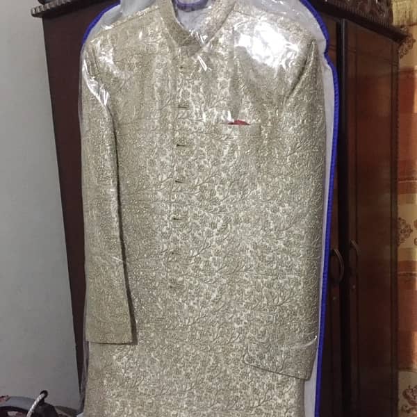 Embroidered Sherwani + Qulla + Maala + shoes for sale 5