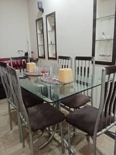 6 chair dining+ center table+ new revolving chair