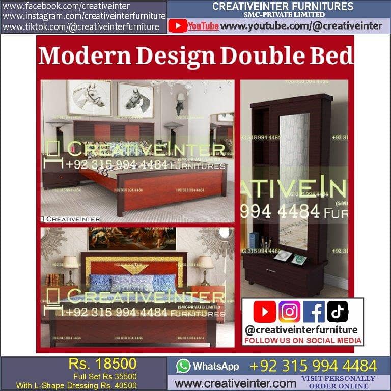 Double Bed Set Full King Size Dressing Almari Single Home Furniture 14