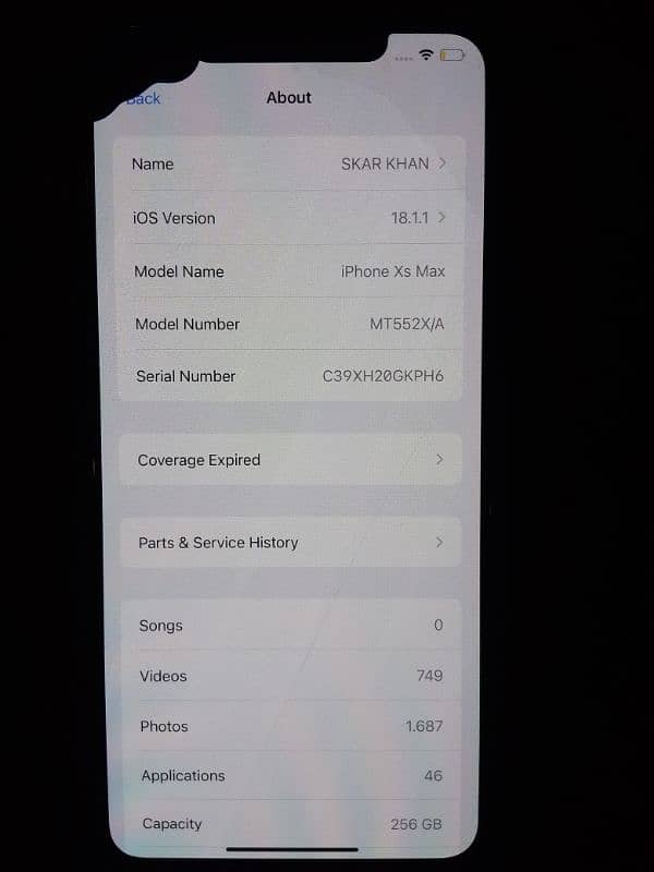 Iphone XS Max 256gb non pta 78 health waterpack Original  Screen Dot 6