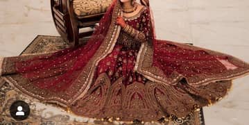 Beautiful Maroon Velvet Bridal Lehenga