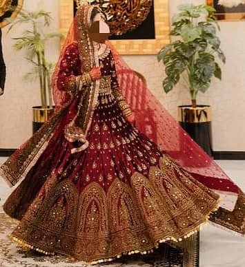 Beautiful Maroon Velvet Bridal Lehenga 2