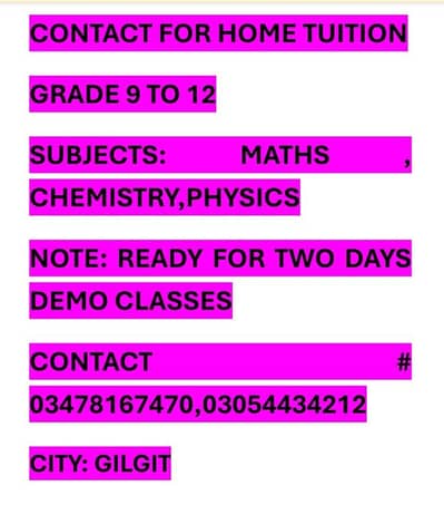 Available for Home Tuition