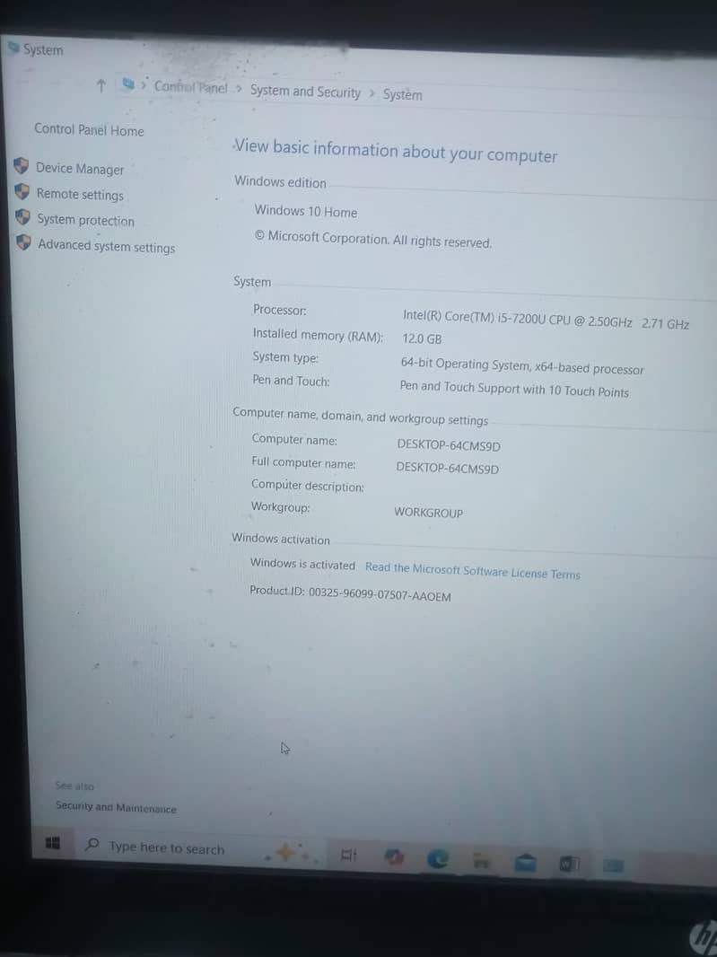 Rs 43,500 HP laptop (Core i5 7th Gen) 256 SSD 5