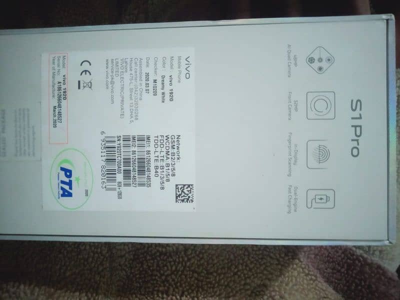 Vivo s1 pro 8/128 with original charger box and cable 5