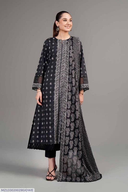 3 Pcs Women's Unstitched Lawn Printed Suit 0