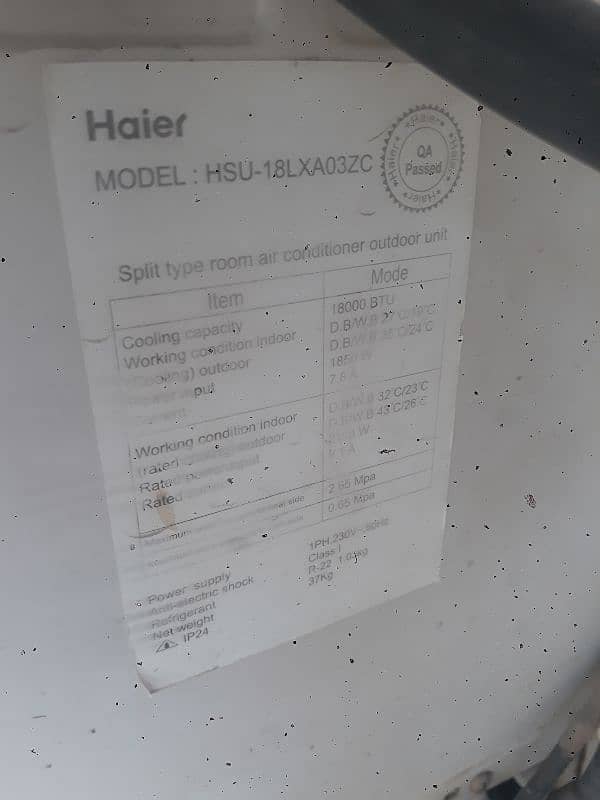 Haier 1.5 Ton Genuine Condition Origional Gas 1