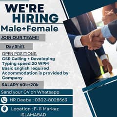 we are hiring male and female csrs