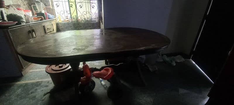 Dining table with solid wood base and one iron stand 6