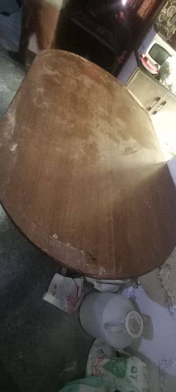 Dining table with solid wood base and one iron stand 7