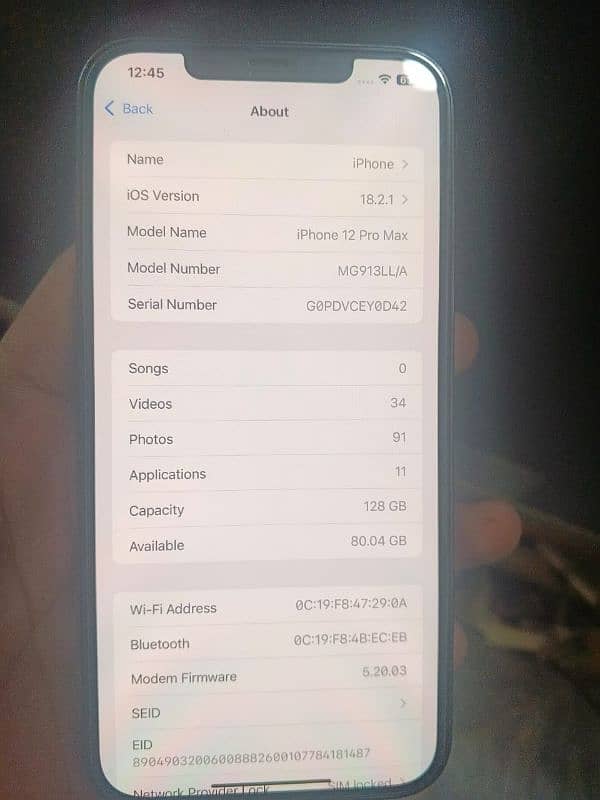 I phone 12 pro max LLa for sale 10/10 condaction battery health 90% 1