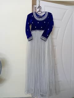 royal blue maxi with dabki naqshi embroidery