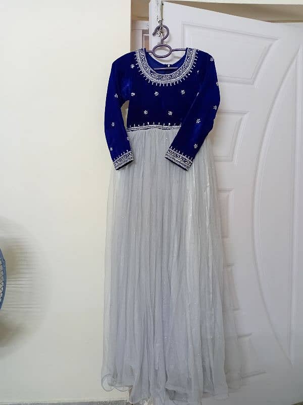 royal blue maxi with dabki naqshi embroidery 0