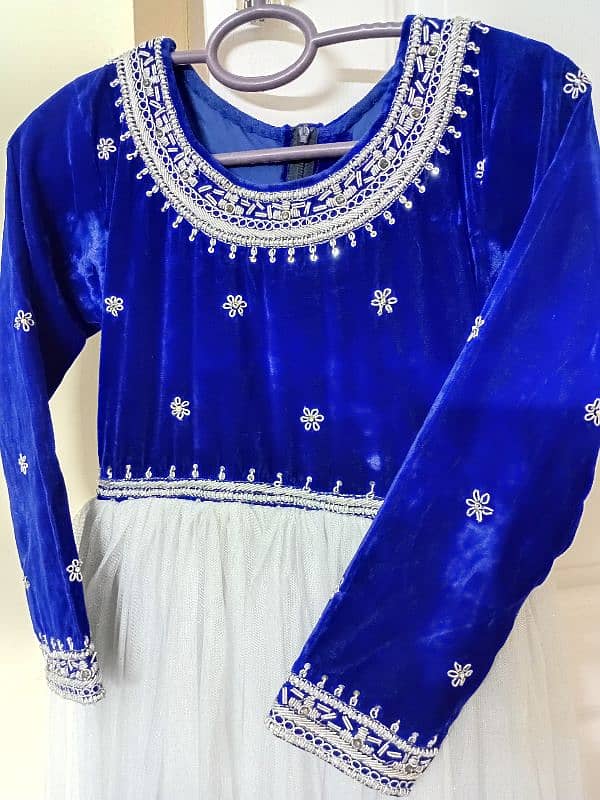 royal blue maxi with dabki naqshi embroidery 1