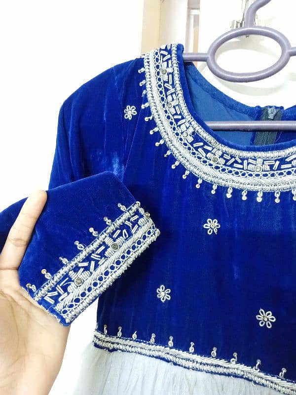 royal blue maxi with dabki naqshi embroidery 2