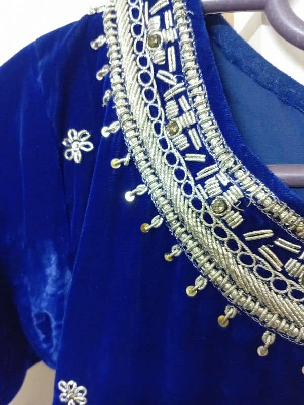 royal blue maxi with dabki naqshi embroidery 3