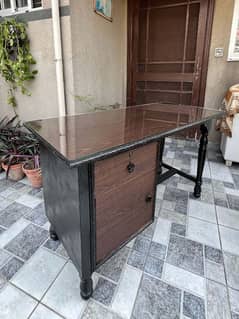 Strong Wooden Table with Glass Top