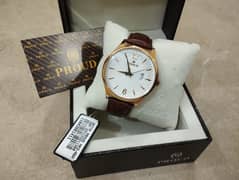 Proud brown leather strap watch for men