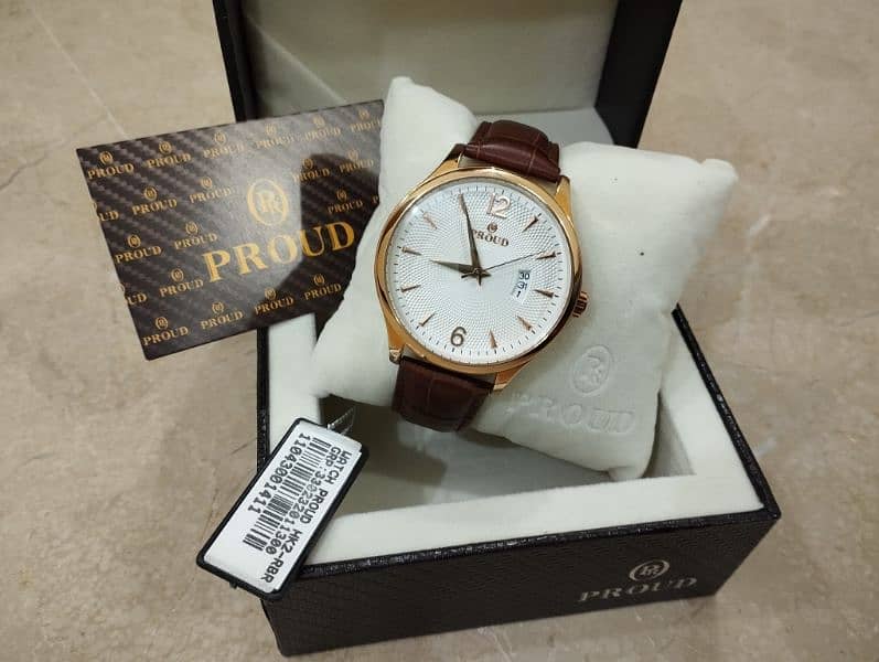 Proud brown leather strap watch for men 0