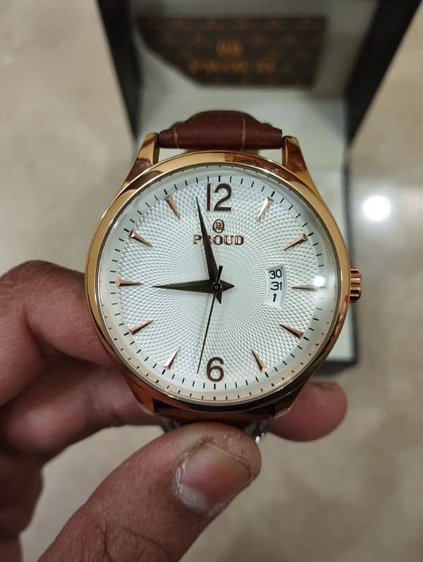 Proud brown leather strap watch for men 3