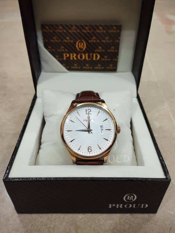 Proud brown leather strap watch for men 4