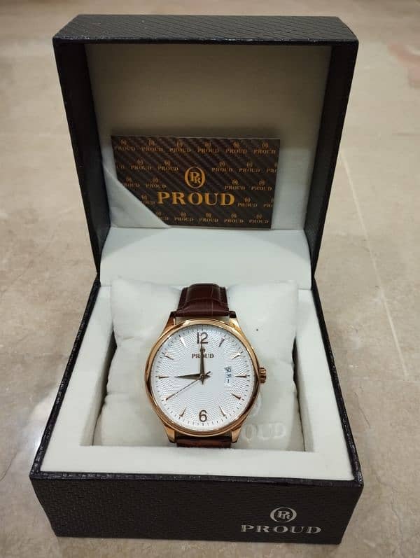 Proud brown leather strap watch for men 5