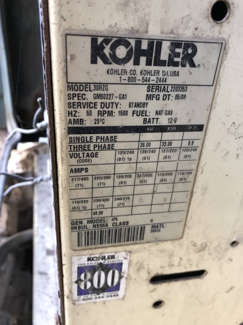 Kohler 33-KVA, 26KW, 3-phase gas Generator 4