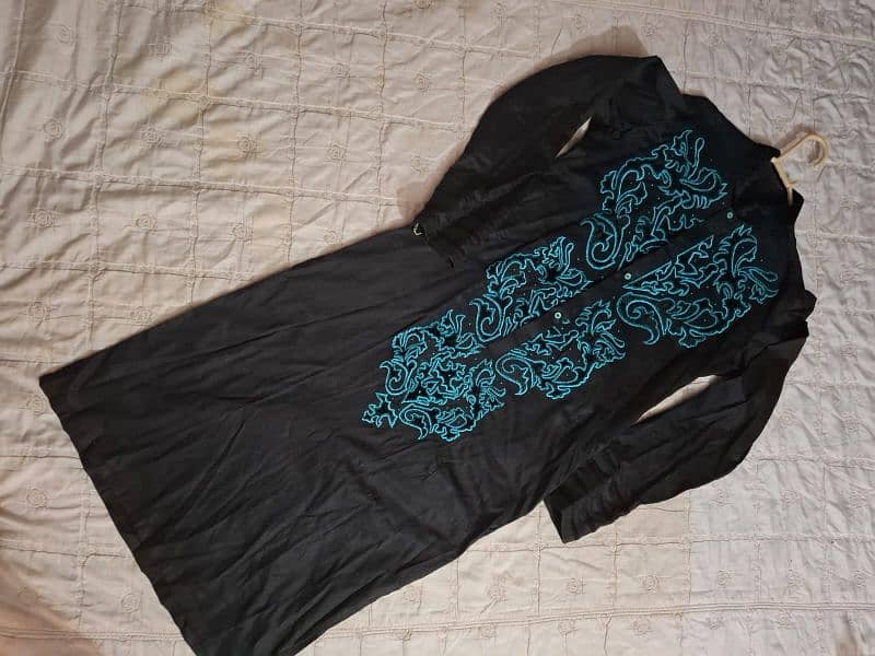 Black Cotton Silk Embroided Shirt 1