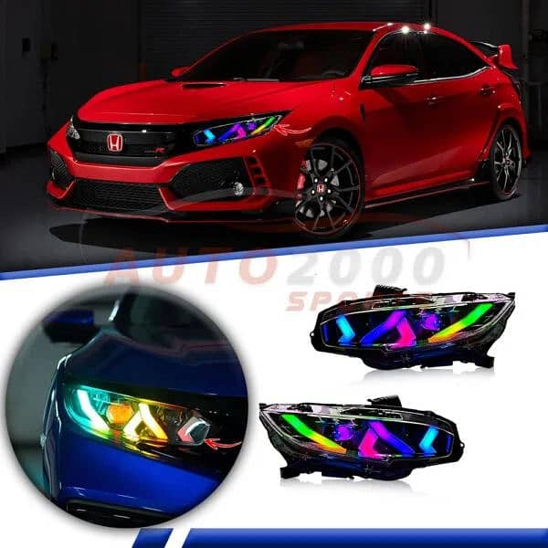 Honda Civic RGB Headlights Lamborghini Style 2016-2021 1