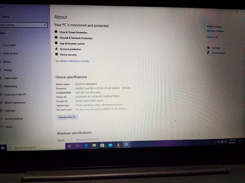 Lenovo Core i5 8250U turbo boost 8GB dual hard 7